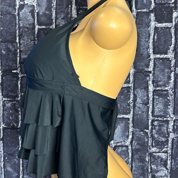 Black Halter Ruffle Tankini Top - Picture 3 of 5